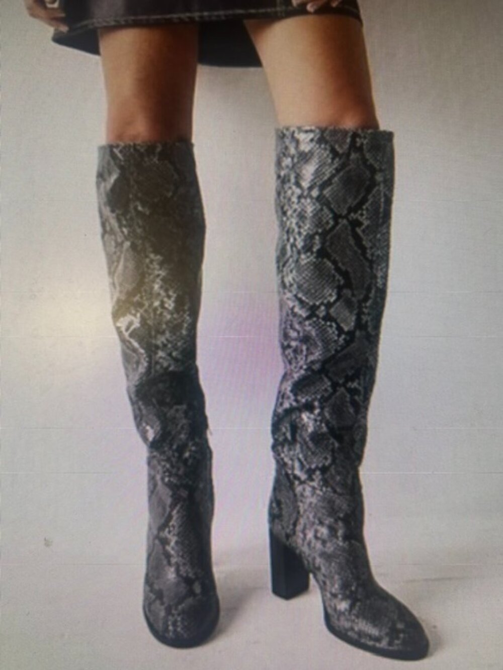 Free People X Vero Cuoio Dakota Lush Gray Leather Over The Knee Snake Boots NEW